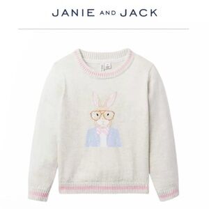 Janie and Jack Kids Grey Heather and Pink Sweater with Bunny Design